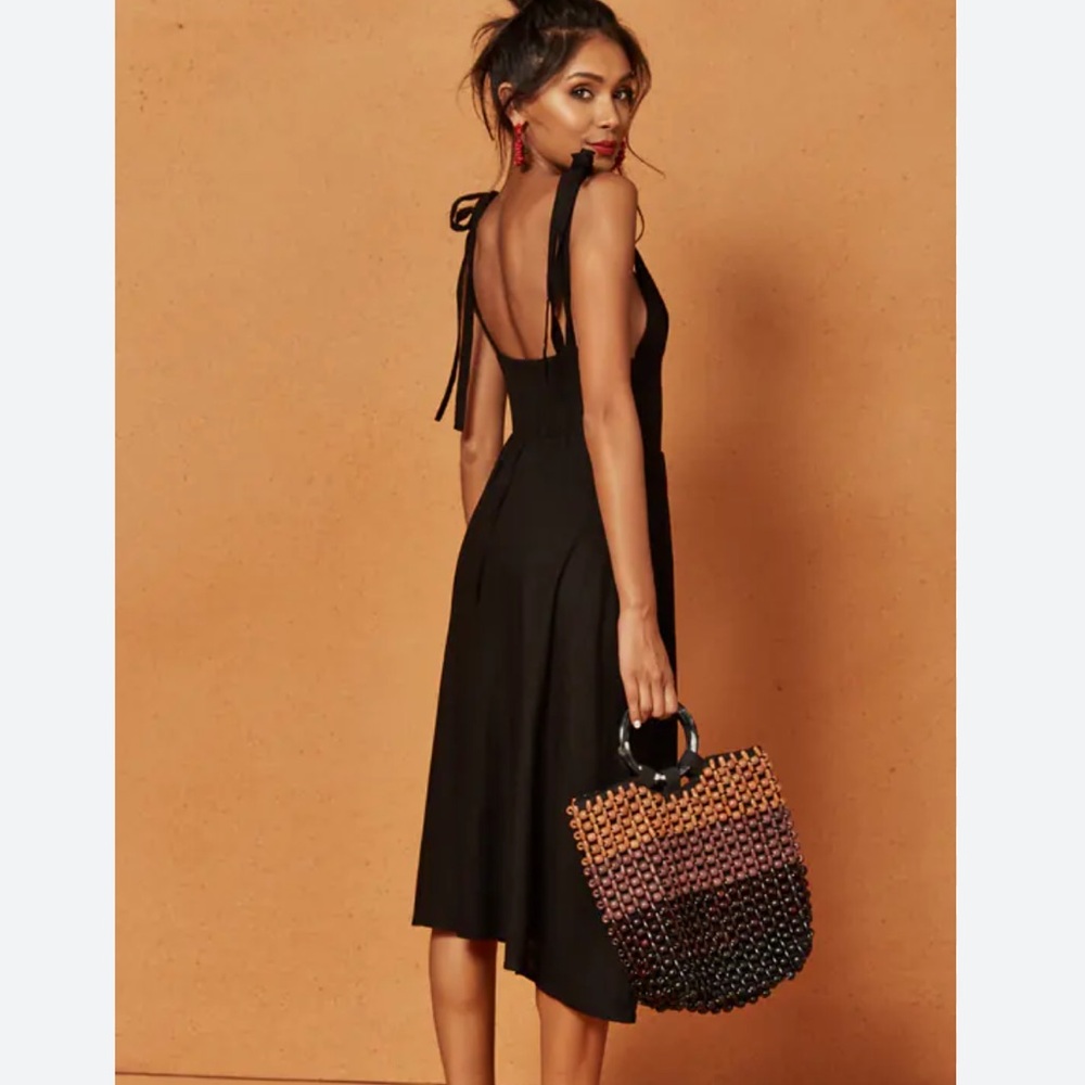 CHARLIE HOLIDAY Oasis Strappy Button Front Midi Dress In Black NWT size 6 - Picture 3 of 4